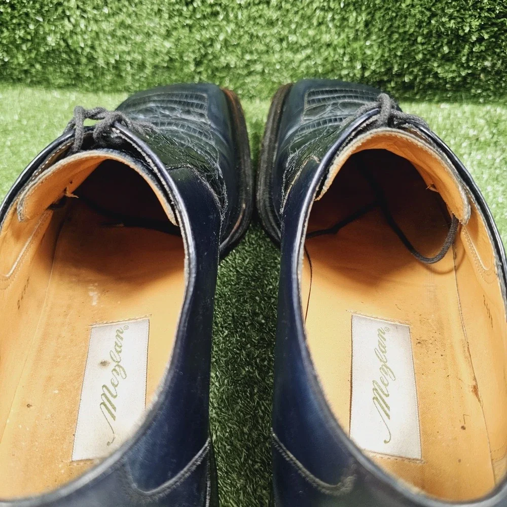Mezlan Navy Blue Crocodile Leather Square Toe Oxford Dress Shoes Mens Size 9.5